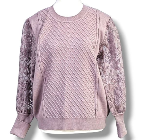 CALIGRAPHIE | BUTTER SOFT LACE PUFF SLEEVE KNIT SWEATER - Picture 2 of 16